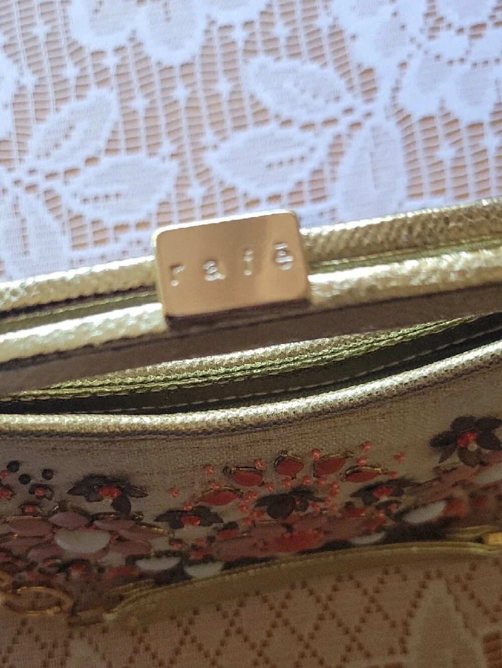 RAFE Canvas Coral and Ivory Floral Beaded Bag